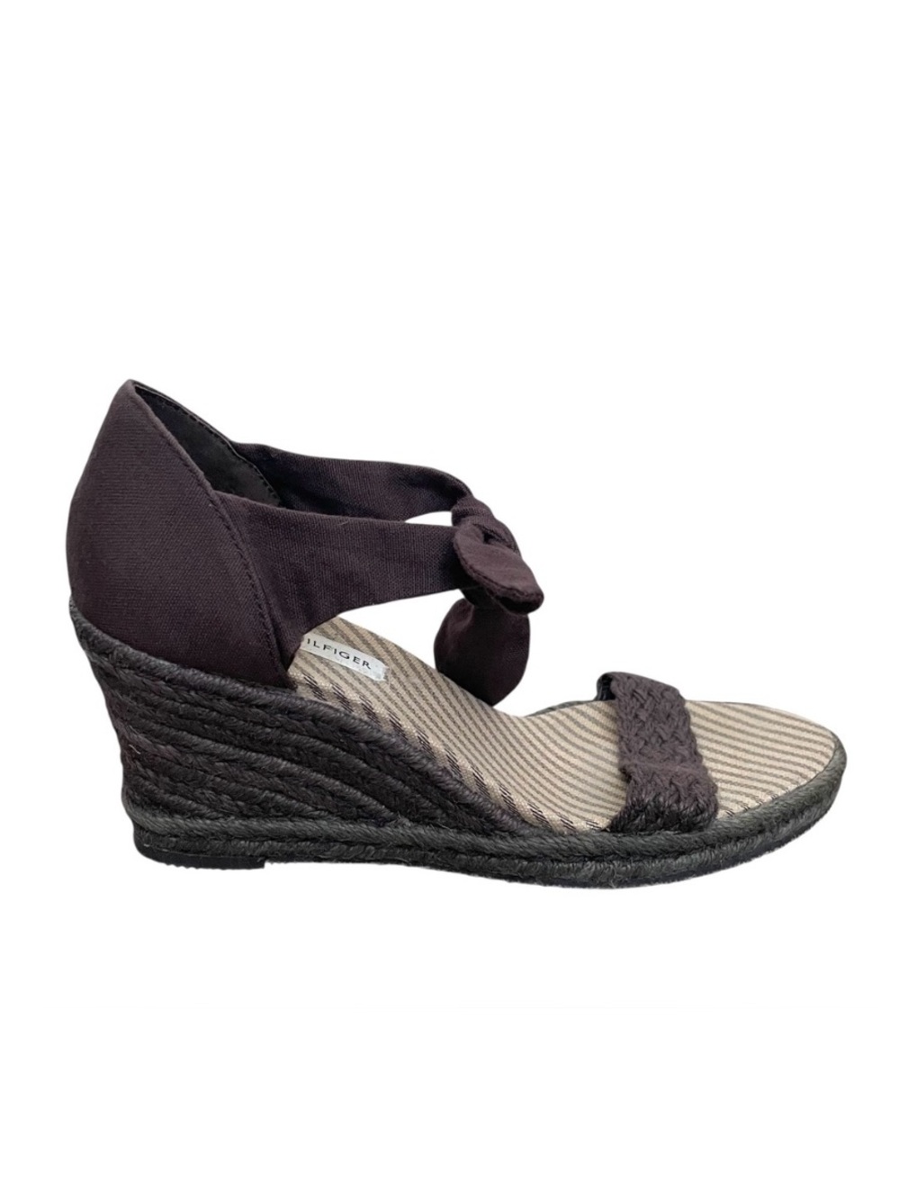 Tommy Hilfiger Wedge Espadrilles Sandals Summer Shoes Dark Brown 7